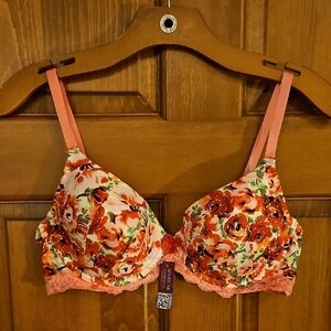 Adore Me Floral Lace Bra - Pink and Red
